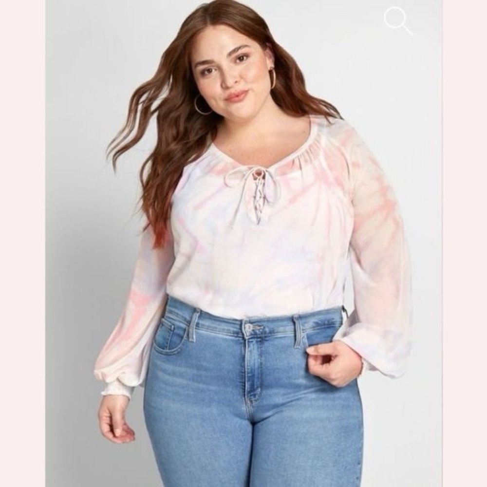 ModCloth Boho Go Chiffon Blouse Sheer Peasant Top Size 2X